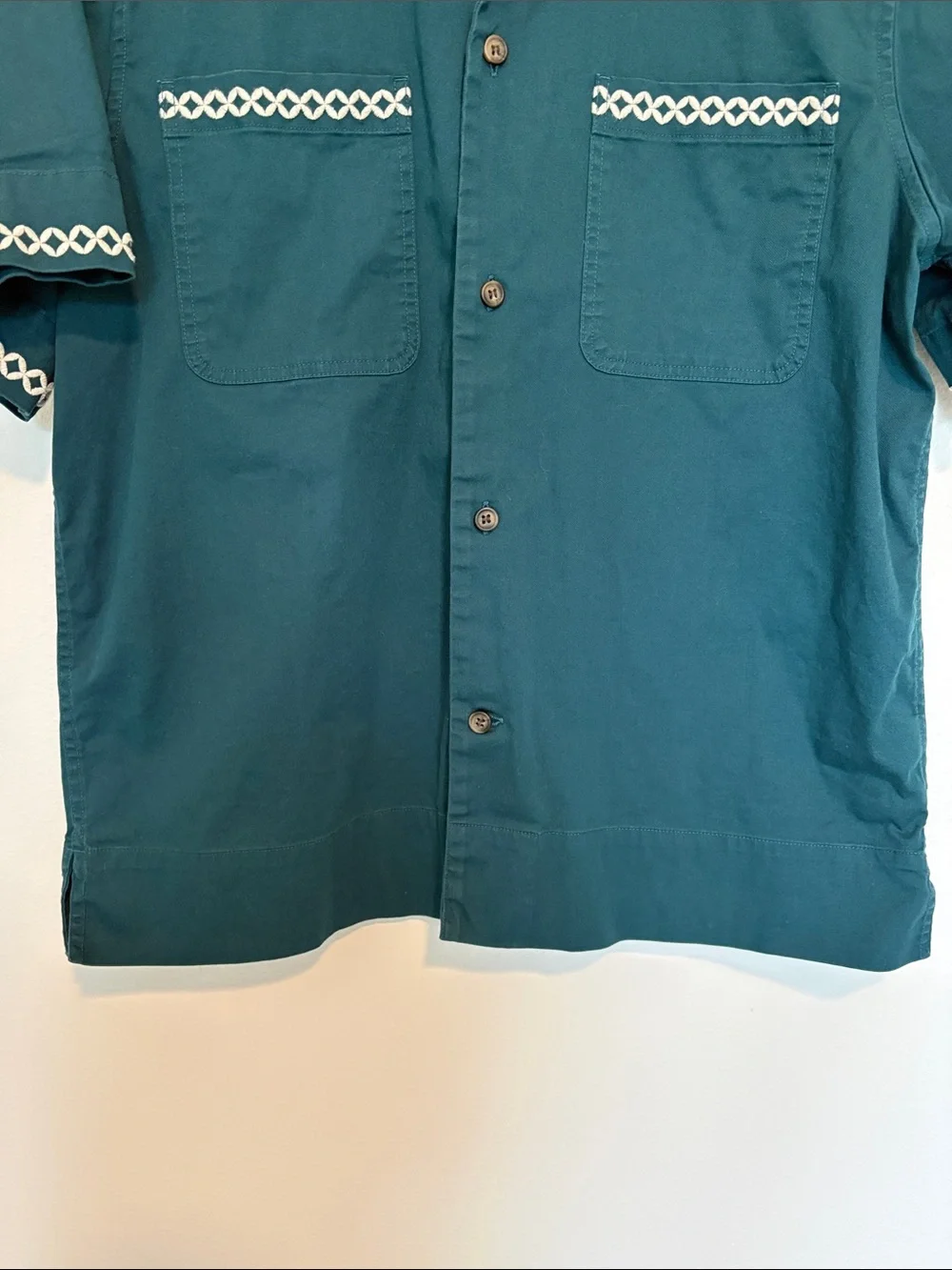 Men's Banana Republic Tall Resort Embroidered Relaxed Fit Shirt Green Large